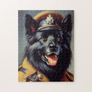 Puzzle Peinture vintage de berger allemand noir