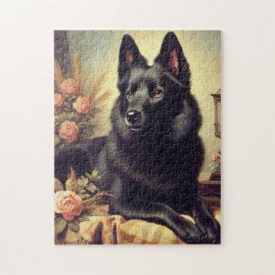 Puzzle Peinture vintage de Chien Schipperke