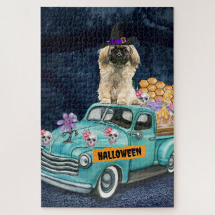 Puzzle Pekingese Chien Halloween Camion Effrayant Nuit