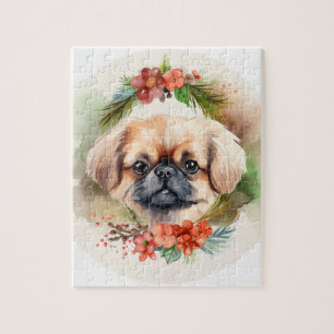Puzzle Pekingese Christmas Wreath Festive Pup
