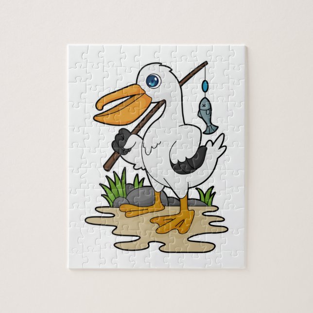 Puzzle Pélican comme pêcheur avec la baguette de pêche et (Vertical)