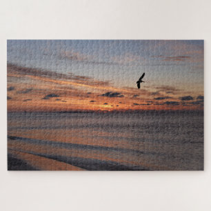 Puzzle Pélican volant au lever du soleil, île Dauphin, Al