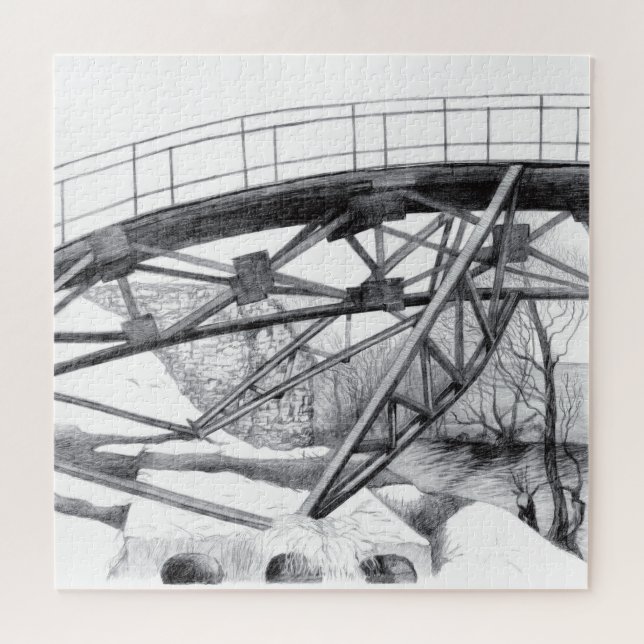 Puzzle Pencilart de passerelle antique Monochrome (Horizontal)