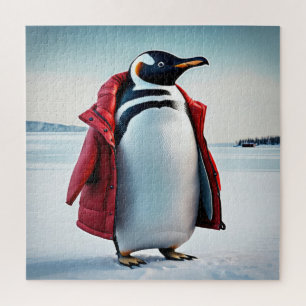 Puzzle Penguin portant un manteau rouge