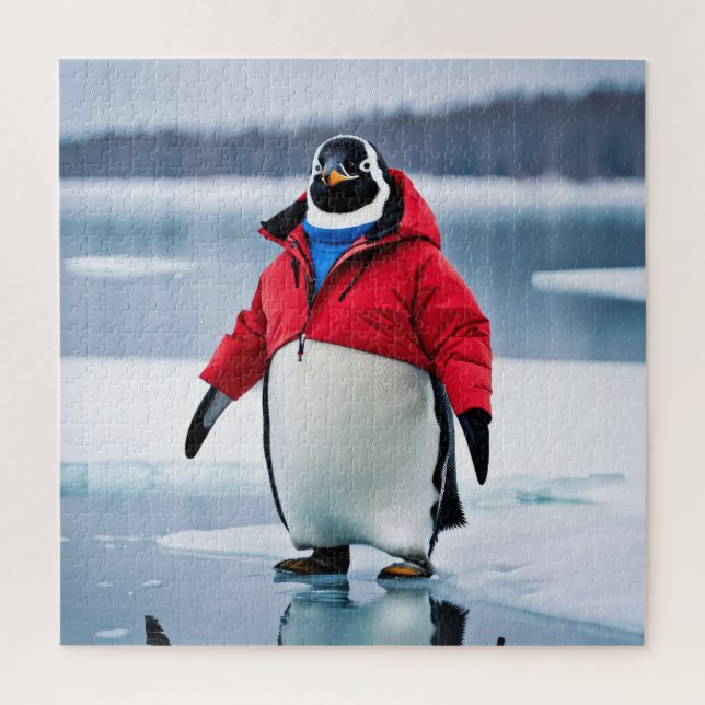 Puzzle Penguin portant un manteau rouge (Vertical)
