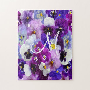 Puzzle Pensée Fleurie Violet Bleu Blanc Monogramme