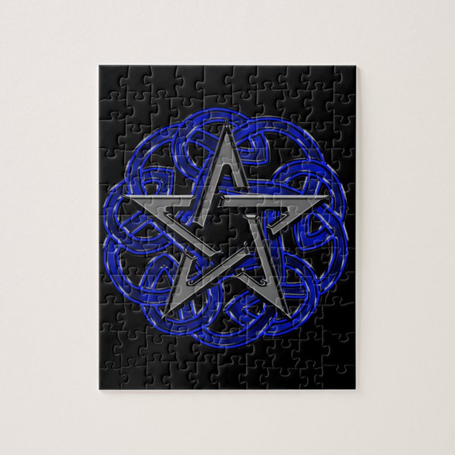 Puzzle Pentagone étoilé celtique noir et bleu (Vertical)