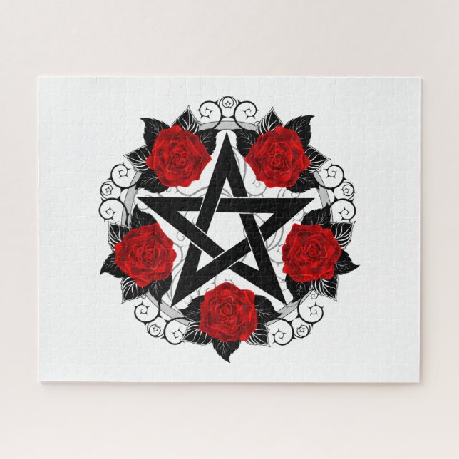 Puzzle Pentagramme aux roses rouges (Horizontal)