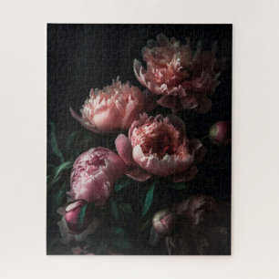 Puzzle Peonies florales foncées Peinture à l'huile maître