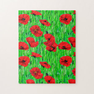 Puzzle Pépites rouges dans un champ vert