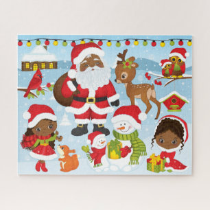 Puzzle Père Noël afro-américaine avec des petites filles