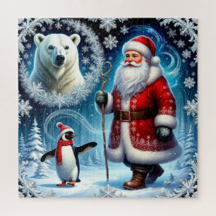 Puzzle Père Noël avec ours polaire manchot pour la famill