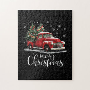 Puzzle Père Noël camion rouge vintage arbre joyeux Noël d