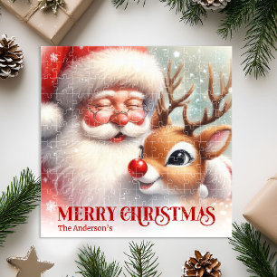 Puzzle Père Noël Charmant Rudolph Cadeau Personnalisé pou