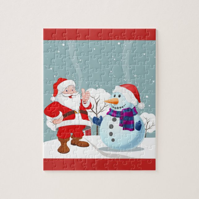 Puzzle Père Noël de sourire et bonhomme de neige (Vertical)