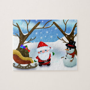 Puzzle Père Noël d'hiver et un bonhomme de neige