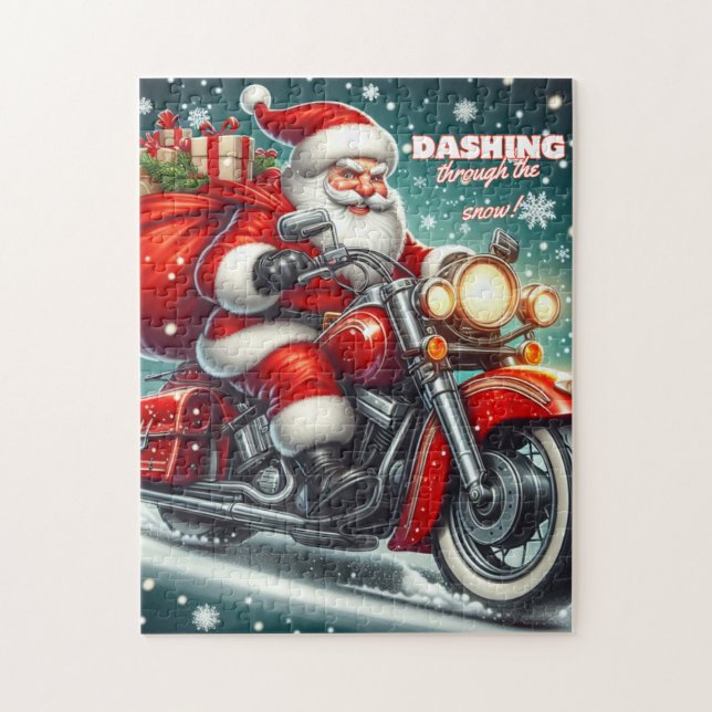 Puzzle Père Noël en moto (Vertical)