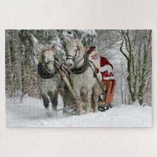 Puzzle Père Noël et chevaux