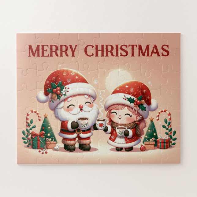 Puzzle Père Noël et enfants qui aiment le chocolat chaud (Horizontal)