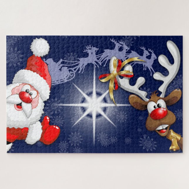Puzzle Père Noël et Reindeer Joyeux Noël Joyeux dessin an (Horizontal)