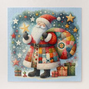 Puzzle Père Noël patchwork matelassé avec étoiles de Noël
