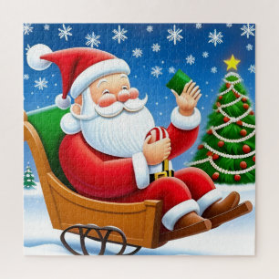 Puzzle Père Noël profitant du plaisir en famille pendant 