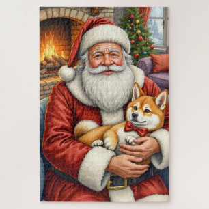 Puzzle Père Noël tenant l'art de Noël Akita