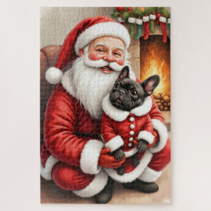 Puzzle Père Noël tenant l'art de Noël de Bouledogue Franç
