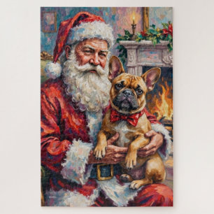 Puzzle Père Noël tenant l'art de Noël de Bouledogue Franç