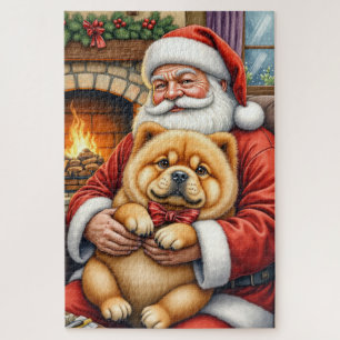 Puzzle Père Noël tenant l'art de Noël de Chow Chow