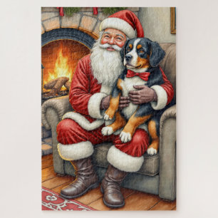 Puzzle Père Noël tenant un chien de montagne bernois pour