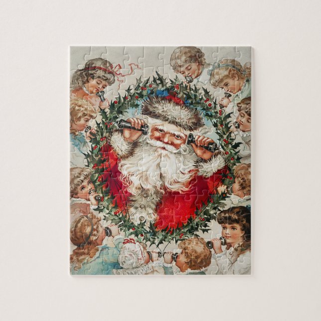 Puzzle Père Noël victorien au téléphone avec enfants (Vertical)