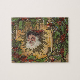 Puzzle Père Noël Vintage Antique Houx Noël