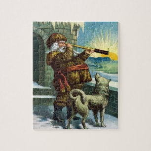 Puzzle Père Noël vintage de Noël Télescope Chien Coucher