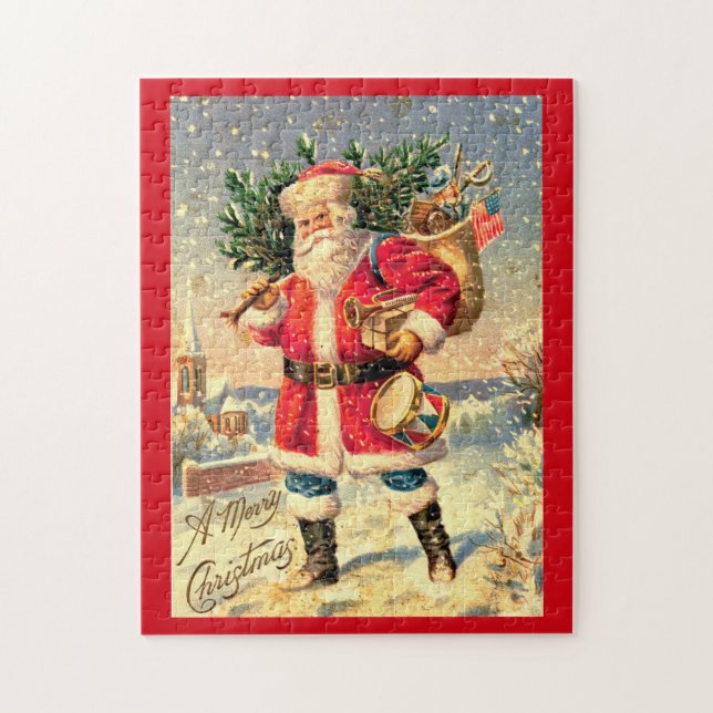 Puzzle Père Noël vintage livrant des jouets (Vertical)