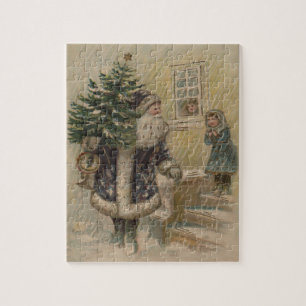 Puzzle Père Noël Vintage Neige Arbre de Noël