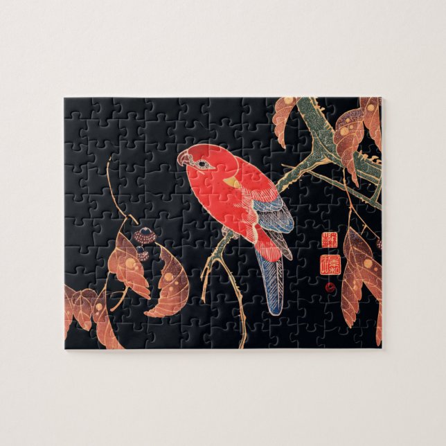 Puzzle Perroquet rouge sur la branche d'un arbre par Ito  (Horizontal)