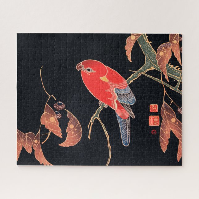 Puzzle Perroquet rouge sur la branche d'un arbre par Ito  (Horizontal)