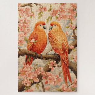 Puzzle Perroquets et fleurs de cerisiers