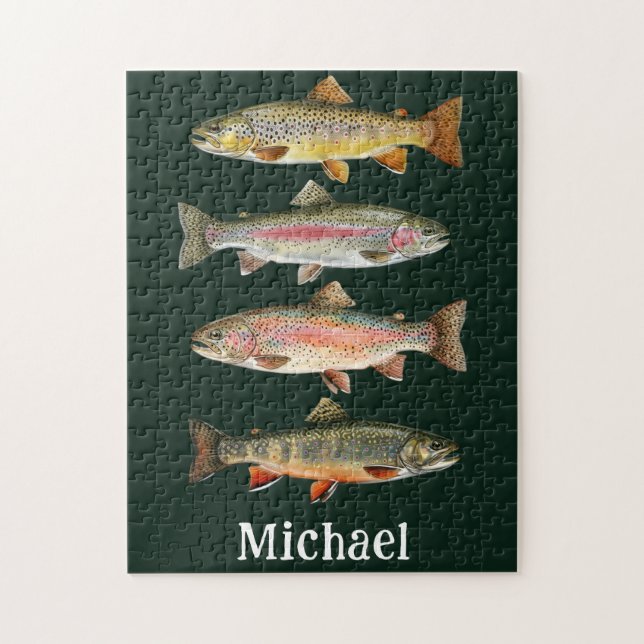 Puzzle Personalized Fishing Lover  – Trout Fishing Design (Vertical)