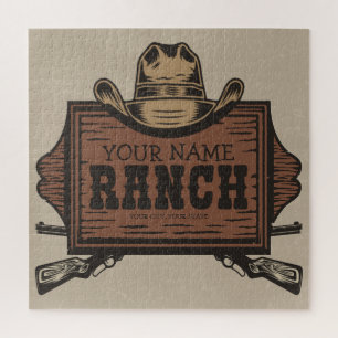 Puzzle Personalized NAME Cowboy Guns Western Ranch Sign