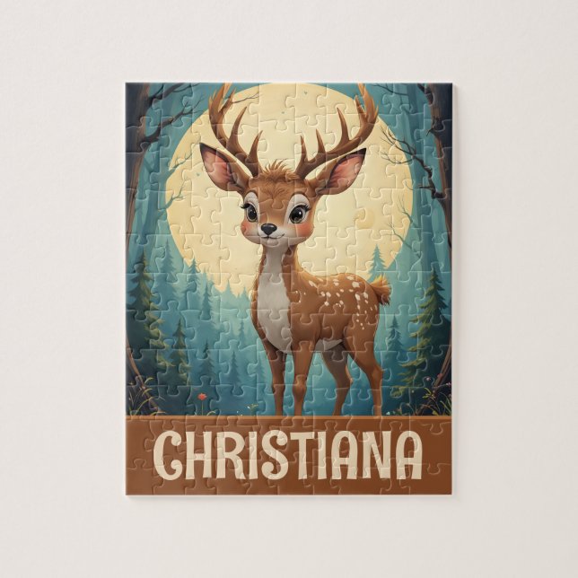 Puzzle Personalized Whimsical Deer in Forest (Vertical)