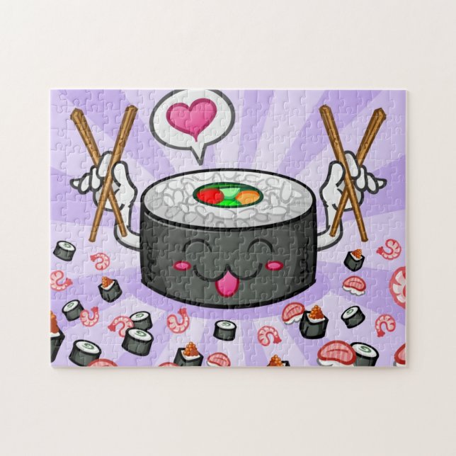 Puzzle Personnage de dessin animé de sushi mangeant un (Horizontal)