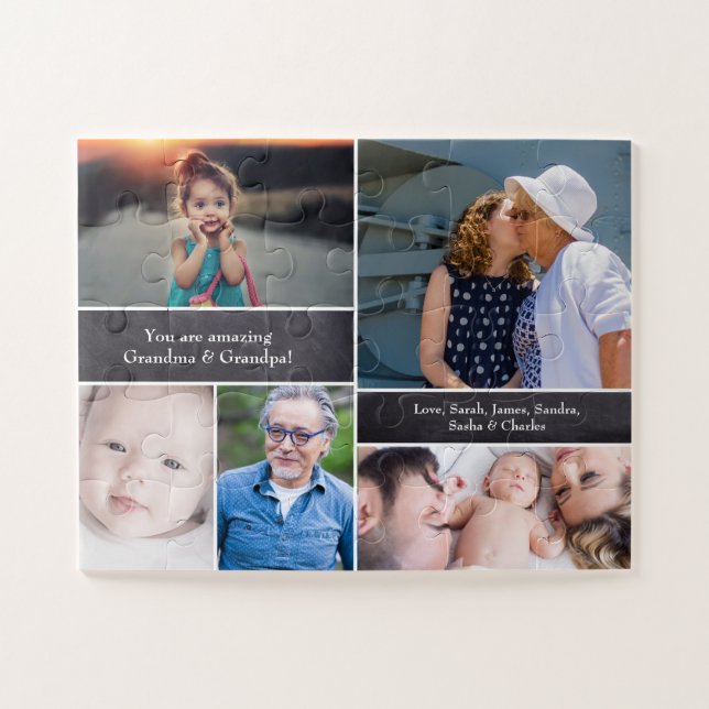 Puzzle Personnalisé, Collage de photos, Grands-parents (Horizontal)