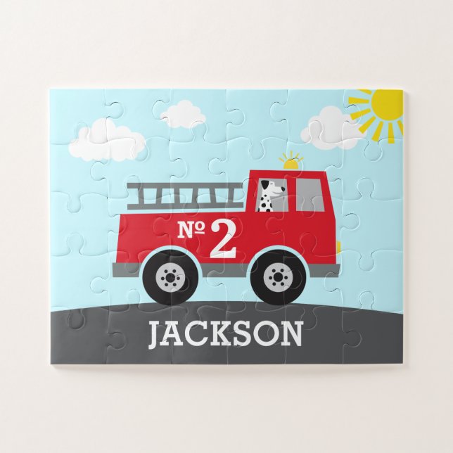 Puzzle personnalisé du camion-feu rouge (Horizontal)