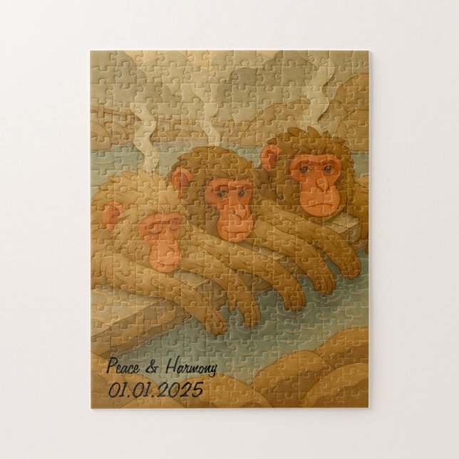 Puzzle Personnalisé Japon Voyage Whimsical Drôle Singe (Vertical)