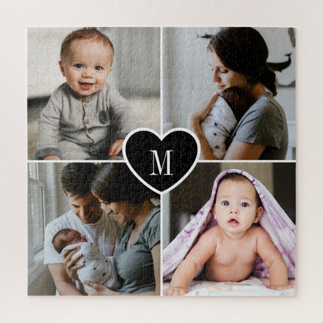 Puzzle Personnalisé Monogramme Famille Photo Collage Coeu (Vertical)