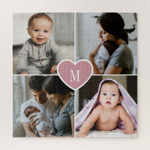 Puzzle Personnalisé Monogramme Famille Photo Collage Coeu
