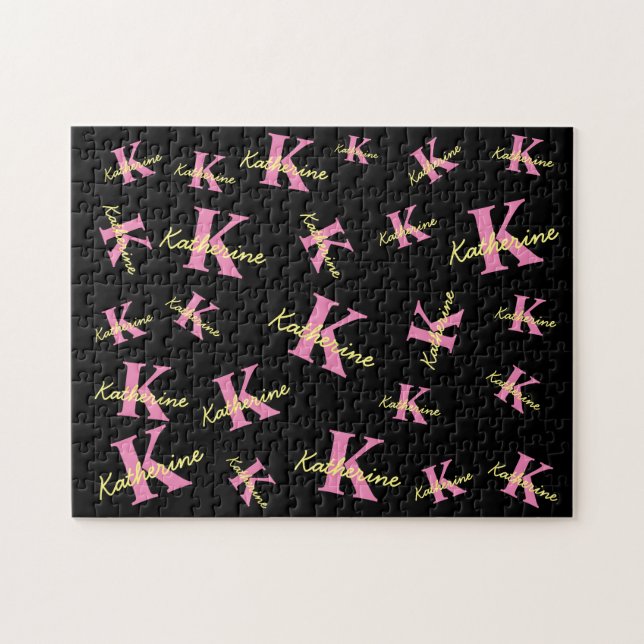 Puzzle Personnalisé Monogramme Noir moderne (Horizontal)