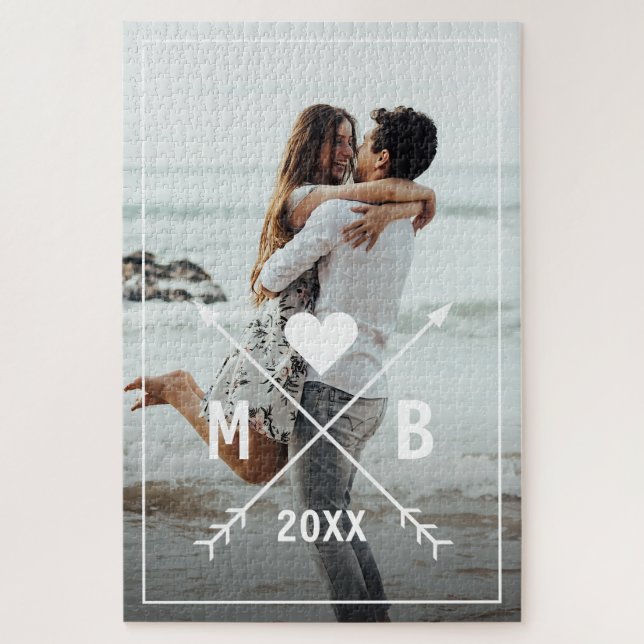 Puzzle Personnalisé Monogramme Stylish Love Heart Flèches (Vertical)